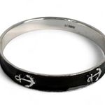 J.Crew  Anchor Bangle Bracelet Black Enamel Silver Tone Nautical Rockabilly Photo 0