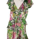 Badgley Mischka Palm Print Ruffle Pink Green Maxi Dress Size 4 Photo 3