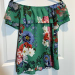 Xhilaration  Off Shoulder Ruffle Floral Green‎ Top Short Sleeve Size S Photo 0