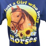 Port Company Blue Just a Girl Who Loves Horses Crew Neck Graphic T Shirt Size S Photo 2