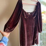 Aritzia  Wilfred Novella Velvet Puff Sleeve Mini Dress in Truffle Brown size 6 Photo 0