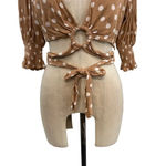 Tularosa Nanette Blouse Latte Beige Polka Dot Crop Tie Wrap Size Medium Photo 6