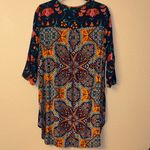 Anthropologie  Fig & Flower LARGE Navy Multicolor Floral Tunic Blouse Photo 9