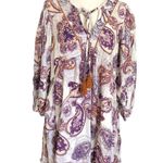 Band Of The Free NWT Lyonnette Paisley Boho Long Sleeve Mini Dress Cream Purple Size M Photo 1