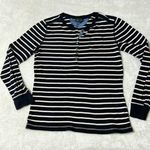 Lauren Ralph Lauren Striped Knit Henley Size Medium Black Photo 0