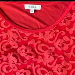 Reiss  Blouse Sheer Short Sleeve  Embroidered Top Red‎   US Size M Photo 6