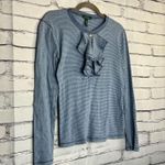 Lauren Ralph Lauren Light Blue Ruffle Long Sleeve Top 1/4 Button S Y2K Crew Photo 1