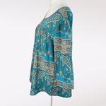 Vinmatto Teal Paisley Print Tunic Top 3/4 Sleeve Large Blue Photo 3