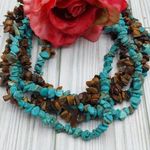 Artisan Boho Multi Strand Faux Turquoise & Tigers Eye Chip Stone Collar Necklace Blue Photo 0