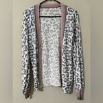 Andree by Unit  Gray and Pink Ribbed Knit Cardigan Sweater animal print v-neck Photo 6