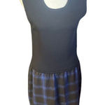 Women's Black & Blue Checkered Plaid Lined Satin Dress Size S/M Photo 0