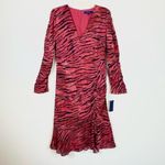 Rachel Roy Anja Red Tiger Print Ruched Midi Dress Size 12 Photo 2