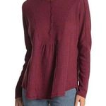 NEW Gibson Look Burgundy Rib Waffle Knit Henley Long Sleeve Top Photo 0
