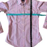 Ralph Lauren  Pink Green Multi Color Striped Button Down Top Size 2 Preppy Photo 2