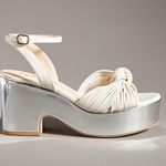 Anthropologie Guilhermina Leather Knotted Platform Heels Cream Silver Size 9 Photo 10