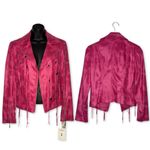NWT‎ Lena Gabrielle Fringe Leather Jacket Barbie Pink with Grommets Size 2 Photo 3