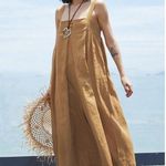 NEW Linen Relaxed Fit Cotton Sleeveless Loose Jumpsuit Adjustable Strap L Orange Size L Photo 11