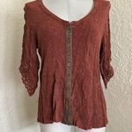 Gimmicks by BKE Brick Crochet Trim Paisley Inset Button Top Boho Hippie Western Photo 0