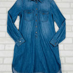 White House | Black Market Denim Shirt Dress Long Sleeve Pockets, Size 00 Oversize Photo 0