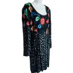 Vintage 80s 90s Floral Beaded Sequin Silk Long Sleeve Black Sheath Dress size L Size L Photo 1