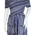 Japna  Dress Women Small Blue Striped Short Sleeve Off Shoulder Bohemian Peasant‎ Photo 0