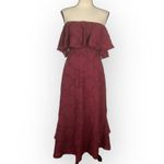 Lulus Love You So Truly Strapless Midi Dress Women's XS Burgundy Burnout Floral Red Photo 2