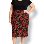 Vintage 90s Black Midi Skirt Burgundy Pink Dark Floral Plus Size 18W Feminine Photo 10