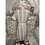 shirt dress 1950s striped pockets tan white patch pockets Size 10 Photo 3