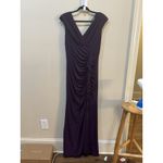 XScape Style 5574x Plum Off Shoulders Scuba Maxi Dress Ruffle Draped Ruched Photo 1