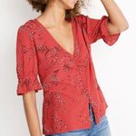 Madewell Daylight V-Neck Top in Windswept Floral Americana Cranberry Red 8 K5730 Photo 0