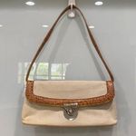 Antonio Melani Beige Canvas Brown Crocodile Print Leather Shoulder Y2K Bag Purse Photo 0