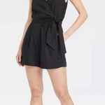 A New Day ‎ Linen Blend Wrap Romper Black Sleeveless Women's Size L Photo 0