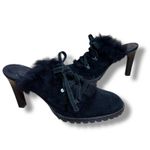 Coach Vintage  Kristy Black Suede Fur Trim Lace Up Heeled Mules Size 11 Photo 1