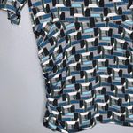 Ellen Tracy Short Sleeve Stretchy Faux Wrap Cinch Side Blue Geo Top M Photo 4