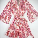 Anthropology Plum Pretty Sugar Kimono style Robe Pink White Floral Belted Size S Photo 6
