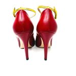 Gucci  Molina Embroidered Lips T-Strap Red/Gold Leather Pumps 37.5 Photo 5