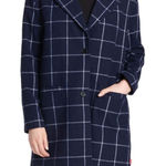 Levi's  Plaid Wool Trench Coat Faux Shearling Navy Blue Small‎ Photo 0