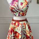 Lucci Lu 2 Piece Cocktail Homecoming Dress Orange Floral $300 4 Photo 0