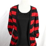 No Boundaries Y2K Gilmore Girls Aesthetic Black Red Striped Cardigan Cami Attached Undershirt Photo 0