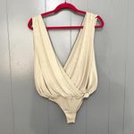 Free People  Beige Gold Oxide Shimmer Deep V-neck Draped Night Owl Bodysuit XS Photo 2
