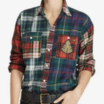 Ralph Lauren Polo  Patchwork Flannel Crest Emblem Boyfriend Button Up Shirt Sz L Photo 0