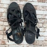 Dana Davis Italian Leather Crisscross Wedge Heels Casual Sandals [size 9.5 B] Black Photo 4