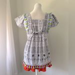 White & Black Tasseled Square Neck Short Sleeve Blouse Made in Thailand Size XS Photo 4