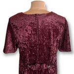 Vintage 90s Burgundy Crushed Velvet Midi Dress Floral Neckline Dark Romance Red Size 14 Photo 4