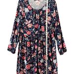 Old Navy Dress Womens Medium Blue Floral Rayon Boho Long Sleeve Mini Keyhole NEW Photo 7