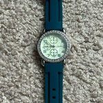 Women’s vintage teal/crystal rubber adjustable watch one size measurements shown Blue Photo 0
