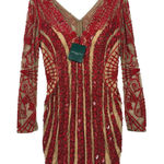 Forever Unique London  Red Beaded Embellished Long Sleeve Mini Dress Size US 8 M Photo 0