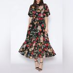 Gracia  black floral maxi dress size M Short Puffy And Elastic Sleeve Pocket Photo 1