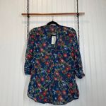Kut From The Kloth NWT  Blue Foral Boho Blouse Roll Tab Sleeve Button Front Top S Photo 1