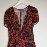 Anthropologie  The Somerset Satin Jumpsuit in Black Red Print Photo 2